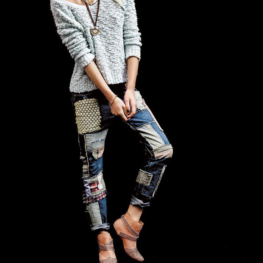 Free People Patchwork Slouch Jeans 24/25